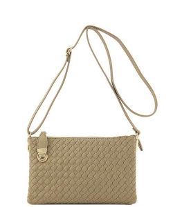 Fashion Faux Woven Leather Messenger Bag with Buckle WU112 TAUPE